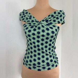 Anthropologie Maeve Green & Blue Dot Off-the-Shoulder Tank Top